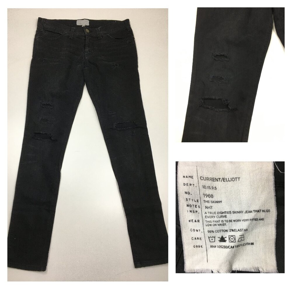 CURRENT ELLIOTT 5 Pocket Black Wash The Skinny Distressed Slim Fit Jeans